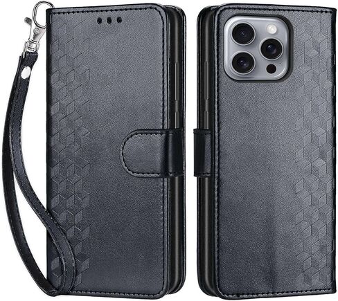 تم تصميم Women Folio Folio مع محفظة Folio Folio مع iPhone 16 Pro Max Cover مع حاملي بطاقة ائتمان من جلد PU Slots Slots Wrist Strap For For iPhone 16 Pro Max 6.9 Inch (Blue Butterfly) in Kuwait
