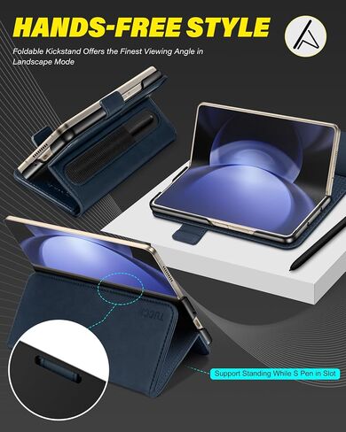 محفظة Tucch Case لـ Galaxy Z Fold 5 ، غطاء Kickstand مع [S Pen Holder] فتحة بطاقة حظر RFID ، PU Leather PC Shell Flip Folio متوافق مع Galaxy Z Fold5 5G 7.6 "2023 ، Black in Kuwait