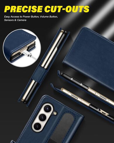 محفظة Tucch Case لـ Galaxy Z Fold 5 ، غطاء Kickstand مع [S Pen Holder] فتحة بطاقة حظر RFID ، PU Leather PC Shell Flip Folio متوافق مع Galaxy Z Fold5 5G 7.6 "2023 ، Black in Kuwait