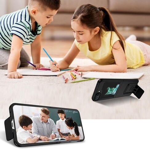 LUVI Compatible with Galaxy Z Flip 6 Case with Stand Adjustable Folding Invisible Kickstand Holder Shockproof Heavy Duty Slim Hard Protective for Women Man Black in Saudi Arabia