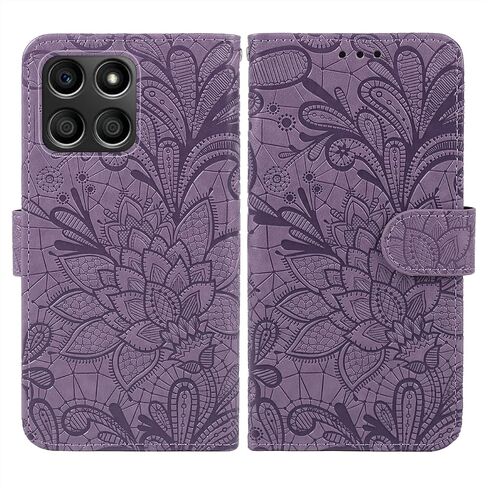 Case for Honor X8A Case, Honor X8 A Wallet Case with Tempered Glass Screen Protector, Lace Flower PU Leather Flip Credit Card Holder Phone Cover for Honor X8A 4G Rose Gold in Saudi Arabia