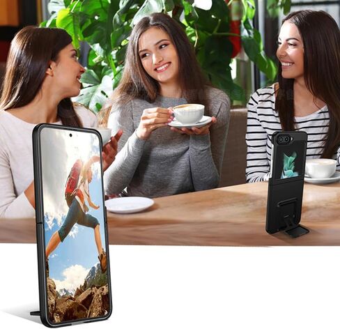 LUVI Compatible with Galaxy Z Flip 6 Case with Stand Adjustable Folding Invisible Kickstand Holder Shockproof Heavy Duty Slim Hard Protective for Women Man Black in Saudi Arabia
