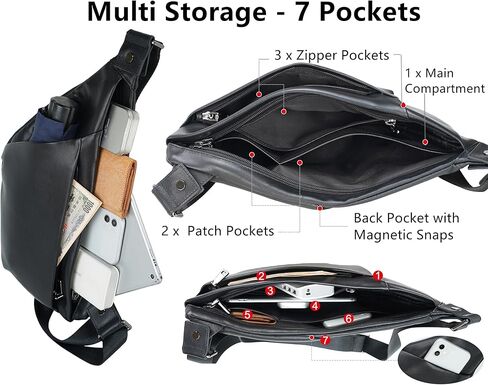 Men's Vintage Leather Messenger Satchel Pack Dling Casual Outdoor School Travel Case Multi-purpose USB Charging Port Shoulder Crossbody Bag - - 8.3(L) x 3.9(W) x 12.2(H) in Kuwait