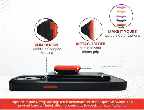 ملحق تغطية الحامل لـ Airtag لمقبس قبضة PopSocket - تتبع بسهولة الأجهزة غير المتصلة - قارئ الإلكترونية - أجهزة التحكم عن بعد - (أسود) in Kuwait