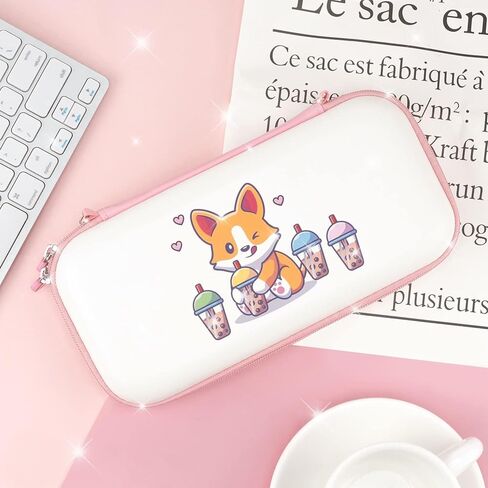 حزمة BelugaDesign Corgi Boba OLED | حقيبة حمل غطاء ناعم طقم مقابض الإبهام | لطيف أنيمي فقاعة الشاي Kawaii الكلب الوردي الباستيل إكسسوارات السفر للفتيات النساء | متوافق مع نينتندو سويتش OLED in Kuwait