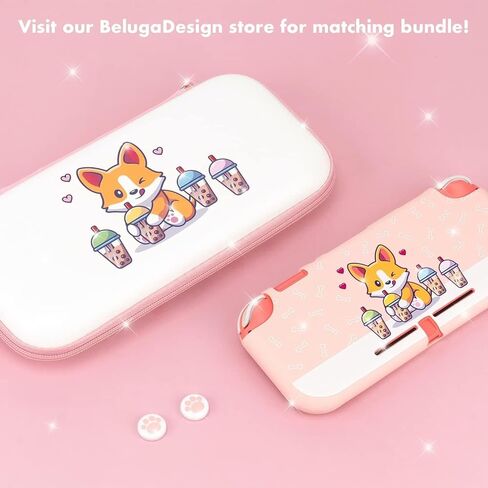 حزمة BelugaDesign Corgi Boba OLED | حقيبة حمل غطاء ناعم طقم مقابض الإبهام | لطيف أنيمي فقاعة الشاي Kawaii الكلب الوردي الباستيل إكسسوارات السفر للفتيات النساء | متوافق مع نينتندو سويتش OLED in Kuwait