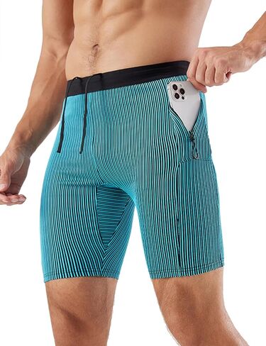 MIZOK Men's Stripe Performance Compression Workout Shorts Tight Gym Athletic Shorts with Pockets Grey XL in Saudi Arabia
