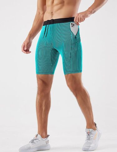 MIZOK Men's Stripe Performance Compression Workout Shorts Tight Gym Athletic Shorts with Pockets Grey XL in Saudi Arabia