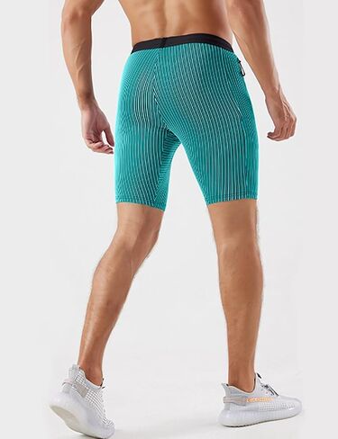 MIZOK Men's Stripe Performance Compression Workout Shorts Tight Gym Athletic Shorts with Pockets Grey XL in Saudi Arabia