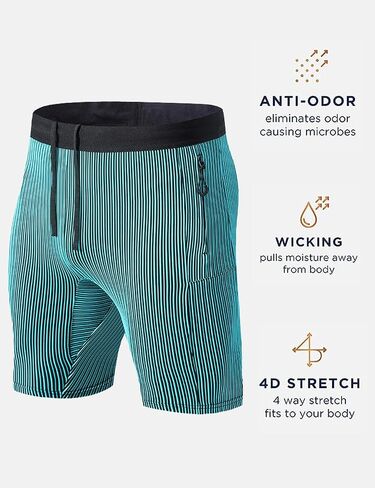 MIZOK Men's Stripe Performance Compression Workout Shorts Tight Gym Athletic Shorts with Pockets Grey XL in Saudi Arabia