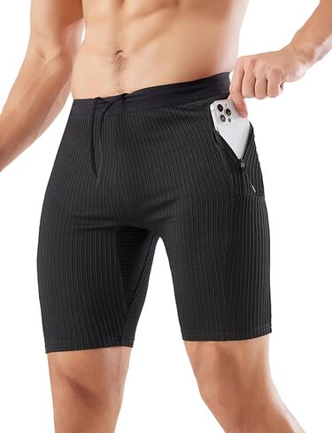 MIZOK Men's Stripe Performance Compression Workout Shorts Tight Gym Athletic Shorts with Pockets Grey XL in Saudi Arabia