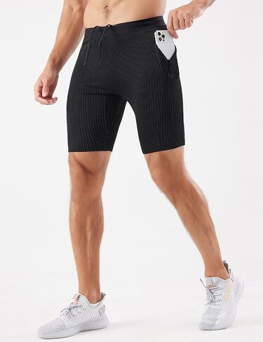 MIZOK Men's Stripe Performance Compression Workout Shorts Tight Gym Athletic Shorts with Pockets Grey XL in Saudi Arabia