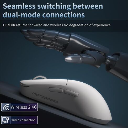 MOTOSPEED X6 Wireless Gaming Mouse,Two-Mode 8K/USB-C Mouse Up to 26000DPI,PAW3395 Optical Sensor Lightweight 46g,5 programmable Button,500MAh Battery Life,Computer Mouse for Laptop,PC,Mac(Black) in Saudi Arabia