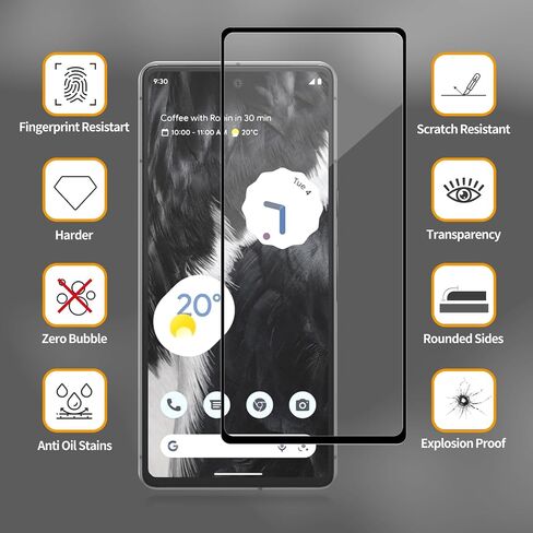 3 Pack for Google Pixel 7 Tempered Glass Screen Protector, Scratch-Proof, Bubble-Free,HD Transparent, 9H Hardness,Bubble Free, Black border, GVU6C GQML3 in Saudi Arabia