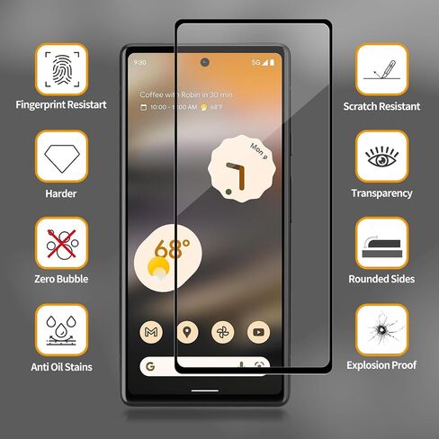 3 Pack for Google Pixel 7 Tempered Glass Screen Protector, Scratch-Proof, Bubble-Free,HD Transparent, 9H Hardness,Bubble Free, Black border, GVU6C GQML3 in Saudi Arabia
