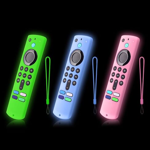 3 Packs Glow Remote Cover Compatible with Lenovo FireTV Stick, HD, 3rd Gen., 4K Remote Controls, Anti-Slip Silicone Case with Lanyard, Glow in The Dark, Glow Green & Glow Blue & Glow Pink in Kuwait