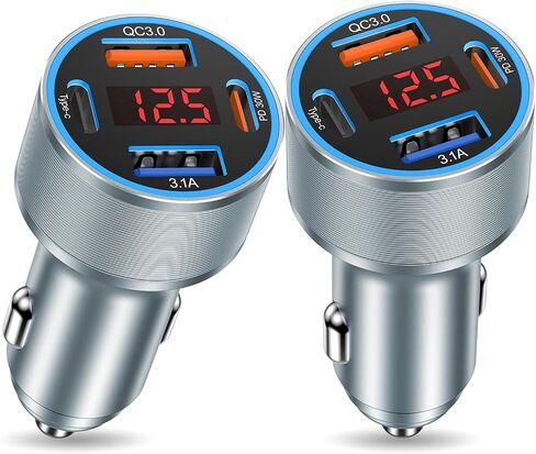 USB C Car Charger, 2Pack 65W 4 Port Car Phone Charger Adapter Fast Charging with Voltmeter,Dual USB-C & USBA Cargador Carro Cigarette Lighter Adapter for iPhone 16/15 Pro Max,iPad,Samsung,Tablet in Saudi Arabia