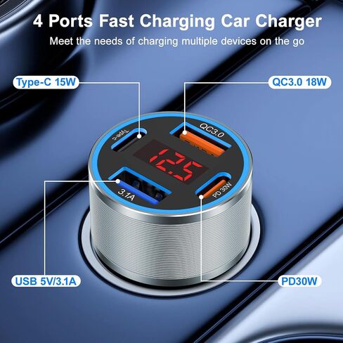 USB C Car Charger, 2Pack 65W 4 Port Car Phone Charger Adapter Fast Charging with Voltmeter,Dual USB-C & USBA Cargador Carro Cigarette Lighter Adapter for iPhone 16/15 Pro Max,iPad,Samsung,Tablet in Saudi Arabia