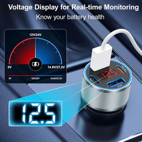 USB C Car Charger, 2Pack 65W 4 Port Car Phone Charger Adapter Fast Charging with Voltmeter,Dual USB-C & USBA Cargador Carro Cigarette Lighter Adapter for iPhone 16/15 Pro Max,iPad,Samsung,Tablet in Saudi Arabia