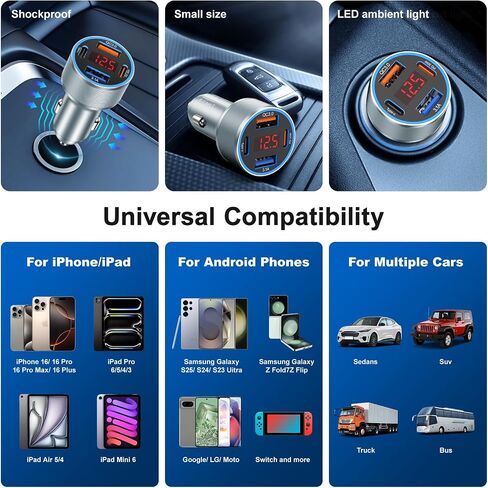USB C Car Charger, 2Pack 65W 4 Port Car Phone Charger Adapter Fast Charging with Voltmeter,Dual USB-C & USBA Cargador Carro Cigarette Lighter Adapter for iPhone 16/15 Pro Max,iPad,Samsung,Tablet in Saudi Arabia