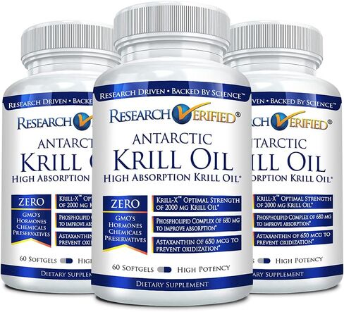 Research Verified Antarctic Krill Oil - Improve Heart Function, Boost Cognition - 2000mg - 60 Softgels - Made in The USA in Kuwait