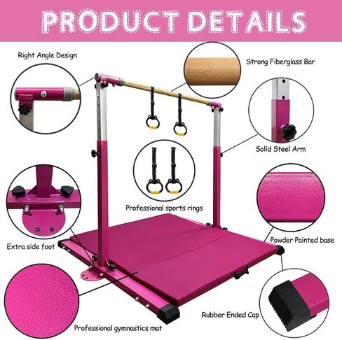 GBVUGY Gymnastics Kip Bar with Mat for Home Indoor Training,Horizontal Bar for Kids Girls Junior,Adjustable Arms from 3' - 5' Gym Equipment,1-4 Levels,300lbs Weight Capacity in Saudi Arabia