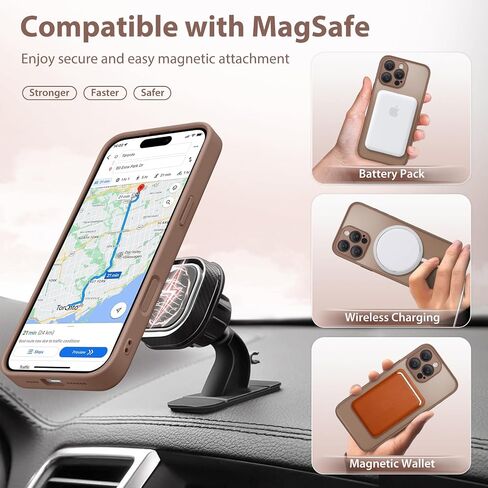 360° Spin Magnetic Stand for iPhone 16 Pro Max Case, [Compatible with MagSafe] [Full Camera Protection] [16FT Military Drop Protection], Silm Translucent Matte Phone Case, Brown in Kuwait