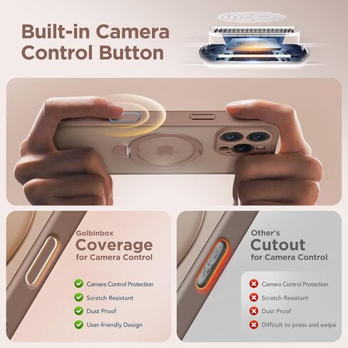 360° Spin Magnetic Stand for iPhone 16 Pro Max Case, [Compatible with MagSafe] [Full Camera Protection] [16FT Military Drop Protection], Silm Translucent Matte Phone Case, Brown in Kuwait