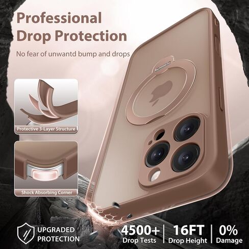360° Spin Magnetic Stand for iPhone 16 Pro Max Case, [Compatible with MagSafe] [Full Camera Protection] [16FT Military Drop Protection], Silm Translucent Matte Phone Case, Brown in Kuwait