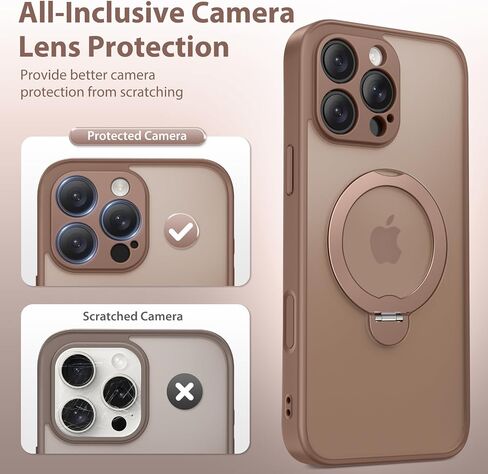 360° Spin Magnetic Stand for iPhone 16 Pro Max Case, [Compatible with MagSafe] [Full Camera Protection] [16FT Military Drop Protection], Silm Translucent Matte Phone Case, Brown in Kuwait