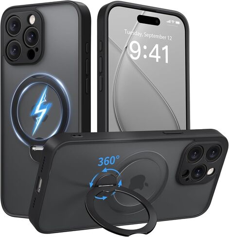 360 ° تدور مغناطيسي حامل لـ iPhone 16 Pro Max ، [متوافق مع Magsafe] [حماية الكاميرا الكاملة] [حماية قطرة عسكرية 16 قدمًا] ، علبة الهاتف غير اللامعة Silm ، براون in Kuwait