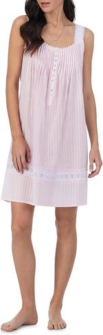 Eileen West Cotton Dobby Stripe Woven Sleeveless Short Nightgown White XS in Saudi Arabia