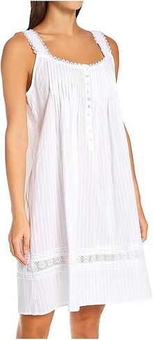 Eileen West Cotton Dobby Stripe Woven Sleeveless Short Nightgown White XS in Saudi Arabia
