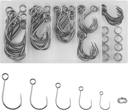Fishing Inline Single Hooks kit Replacement Fishing Hooks for Lures Plugs Baits Inline Circle Hooks Baits Inline Circle Hooks with Barbed Large Eye Saltwater Freshwater in Saudi Arabia