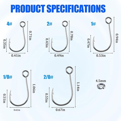 Fishing Inline Single Hooks kit Replacement Fishing Hooks for Lures Plugs Baits Inline Circle Hooks Baits Inline Circle Hooks with Barbed Large Eye Saltwater Freshwater in Saudi Arabia