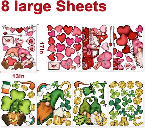 مجموعة ملصقات النوافذ لديكور عيد الحب من Ivenf، 8 أوراق لعيد الحب، القديس باتريك، زينة عيد الفصح، ملصقات بيض ملونة كبيرة على شكل شجرة شامروك للنوافذ الزجاجية، ديكور مكتب المدرسة المنزلية للأطفال in Kuwait