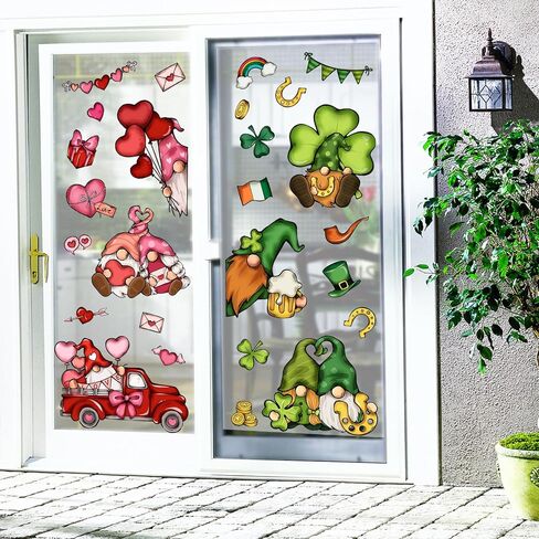 مجموعة ملصقات النوافذ لديكور عيد الحب من Ivenf، 8 أوراق لعيد الحب، القديس باتريك، زينة عيد الفصح، ملصقات بيض ملونة كبيرة على شكل شجرة شامروك للنوافذ الزجاجية، ديكور مكتب المدرسة المنزلية للأطفال in Kuwait