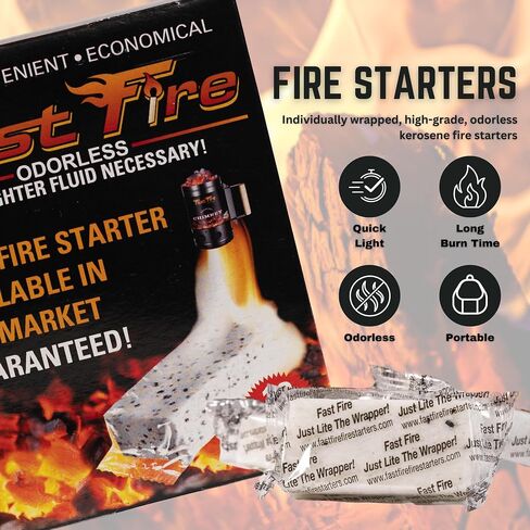 مكعبات Starter Fire بدون رائحة - مكعبات ملفوفة بشكل فردي للشوايات ، حفر النار ، مداخن الفحم ، التخييم والمدافئ الداخلية (100 عدد) in Saudi Arabia