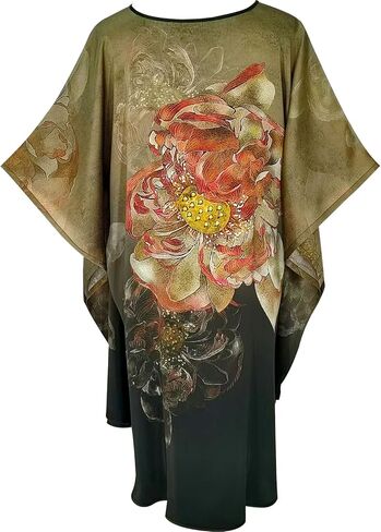 Women's 100% Silk Pajamas, Silk Women's Bathrobes, Silk Kimono Robes, Doll Sleeves Bathrobes - Floral Pattern (Lotus light blue) in Kuwait