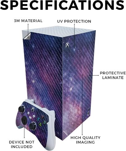 Carbon Fiber Gaming Skin Compatible with Microsoft Xbox Series X Digital Edition Bundle - Violet Stars - Premium 3M Vinyl Protective Wrap Decal Cover | Crafted in The USA by MightySkins in Saudi Arabia