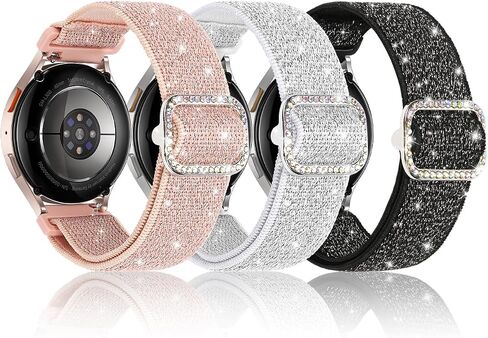 3 Pack Stretchy Bands Compatible with Samsung Galaxy Watch 7 6 5 4 Fe Band 40mm 44mm/Watch 6 4 Classic 47mm 46mm 43mm 42mm/Active 2,20mm Elastic Nylon Glitter Strap for Galaxy Watch 7 Band Women in Saudi Arabia