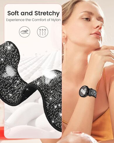 3 Pack Stretchy Bands Compatible with Samsung Galaxy Watch 7 6 5 4 Fe Band 40mm 44mm/Watch 6 4 Classic 47mm 46mm 43mm 42mm/Active 2,20mm Elastic Nylon Glitter Strap for Galaxy Watch 7 Band Women in Saudi Arabia