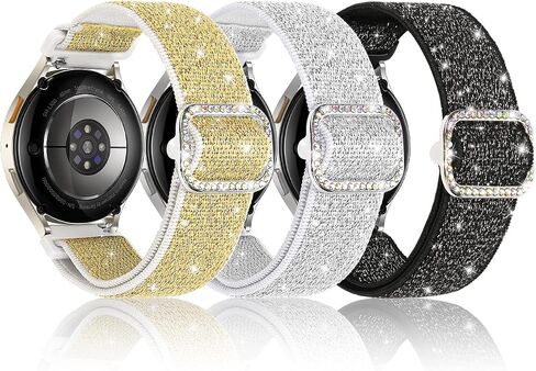 3 Pack Stretchy Bands Compatible with Samsung Galaxy Watch 7 6 5 4 Fe Band 40mm 44mm/Watch 6 4 Classic 47mm 46mm 43mm 42mm/Active 2,20mm Elastic Nylon Glitter Strap for Galaxy Watch 7 Band Women in Saudi Arabia