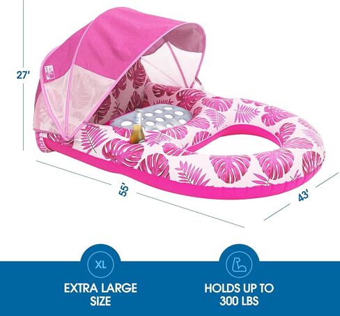 COOLCOOLDEE Pool Lounge Float with Canopy UPF50+,Extra Large Pool Floats for Adults Heavy Duty,Inflatable Lounger Float with Cup Holder & Backrest,Footrest in Saudi Arabia