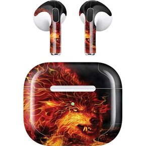 Skinit Decal Audio Skin Compatible with Apple AirPods (3rd Gen, 2021) - Tate and Co. Fire Stalker Wolf Design