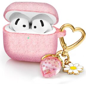 for Airpods 4 Case 2024 with Cute Keychain for Women Girly, Soft Silicone Protective Apple AirPods 4th Generation Cases Cover for Airpod iPod 4th Gen, Anti-Scratch, Front LED Visible, Rose Gold