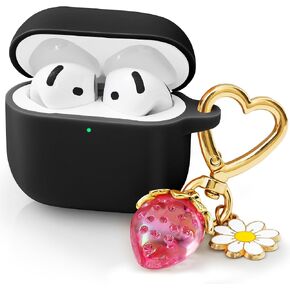 for Airpods 4 Case 2024 with Cute Keychain for Women Girly, Soft Silicone Protective Apple AirPods 4th Generation Cases Cover for Airpod iPod 4th Gen, Anti-Scratch, Front LED Visible, Rose Gold in Kuwait