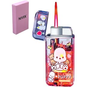 NIVEK Transparent Lighter Glow in The Dark Light Up Lighter Puppy Dog Pink Flame
