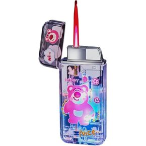NIVEK Light Up Glow in The Dark Lighter Kitty KT Cat Melody Kulomi Japanese Character Kawaii Pink Flame Jet Torch Refillable Gift Novelty (Strawberry Bear)