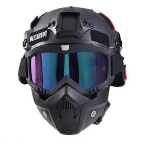 Tactical Airsoft Helmet and Mask,Detachable Full Face Mask Goggles with NVG Mount and Side Rail,Military Tactical Airsoft Gear